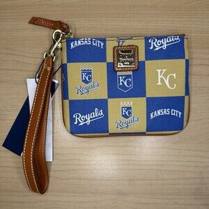 Dooney & Bourke MLB Kansas City Royals Wristlet Clutch Wallet Game Bag Gold Blue